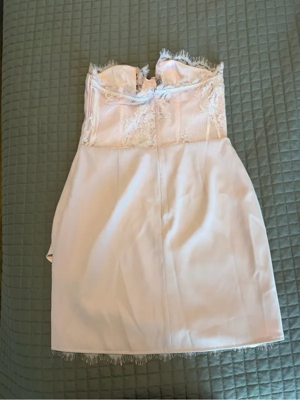 NBD Revolve Pink Satin Lace Bustier Strapless Homecoming Dress M Asymmetrical - Image 3