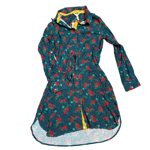 Matilda Jane Fa La La Green Blue Gingham Shirt Dress Belted Sz S‎ - Image 4