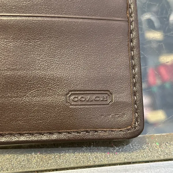Coach Signature Khaki Brown Jacquard Flap Wallet Medallion Snap - Image 5