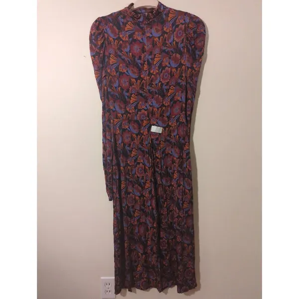 RTR Tanya Taylor Zoe Red Floral Ruched Mock Neck Long Sleeve Maxi Dress Sz Small - Image 13