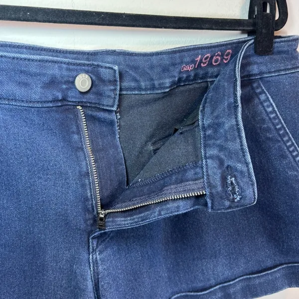 Gap 1969 Pleated Cuffed Jean Shorts Dark Blue Denim Stretch Low Rise Coastal 16R - Image 7