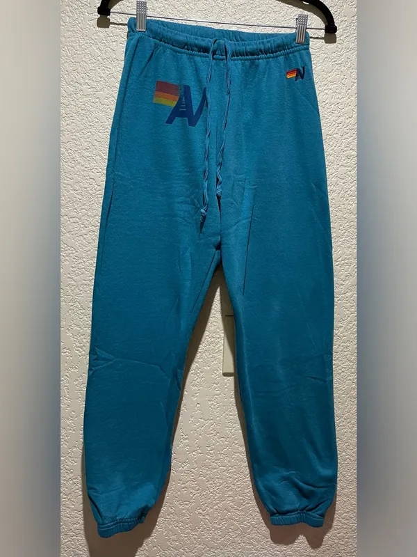 Aviator Nation Logo Sweatpants Lounge with Rainbow Tag Teal Blue Size S - Image 4