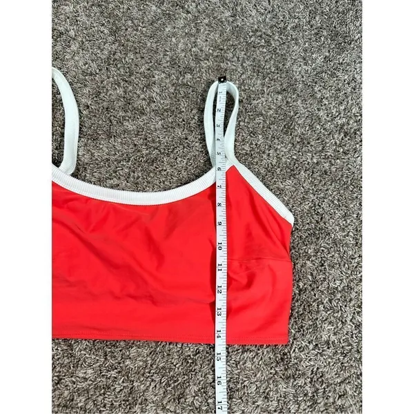 aerie bikini swim set red white ribbed scoop neck longline matching set L - Image 8
