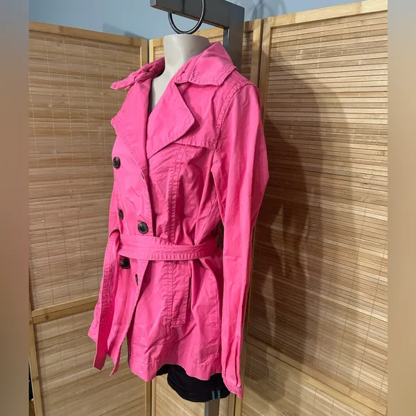 GAP misses size M Medium hot Pink belted Trench coat dress jacket Easter Spring - Image 2