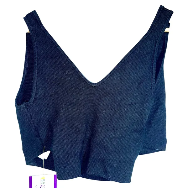 Abercrombie & Fitch Black Knit Sleeveless Wrap Sweater Tank Top Crop Top Size S - Image 2