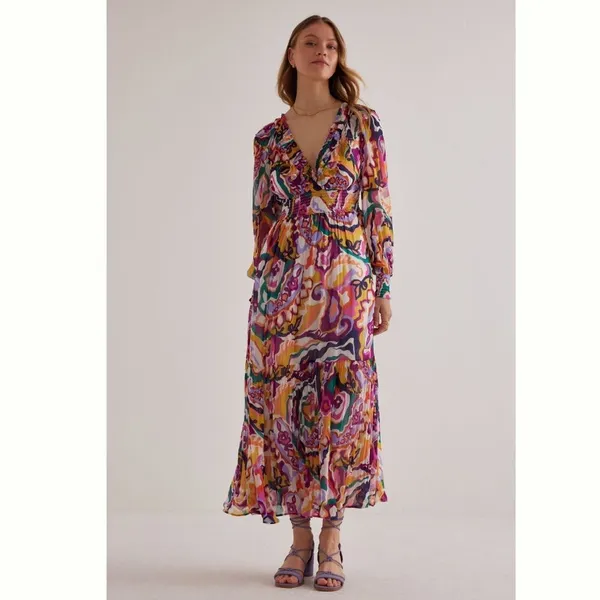 Anthropologie The Odetta Ruffled V-Neck Dress Pink Floral - Image 4
