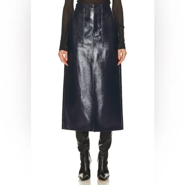 Pistola‎ Alice Utility Midi Skirt in Navy Vinyl Size 29 - Image 15