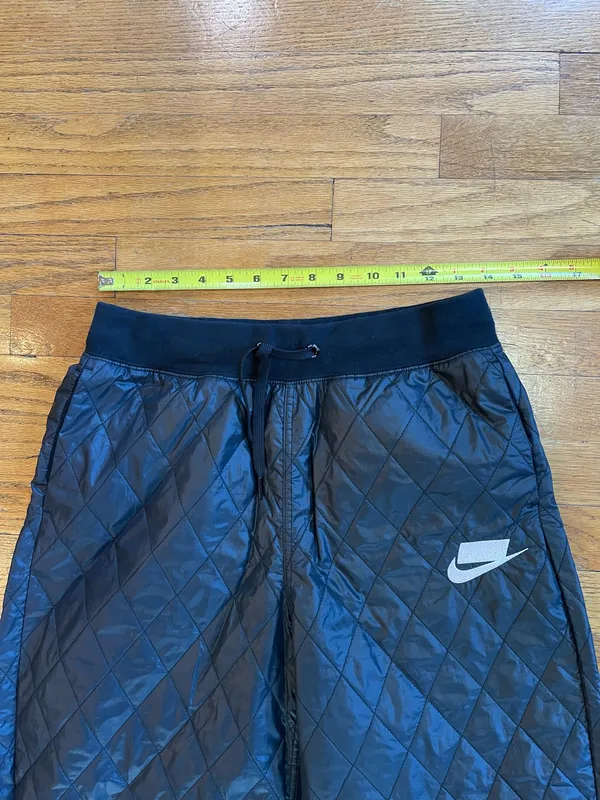 Nike Black Quilted Jogger Pants with White Swoosh - Image 2