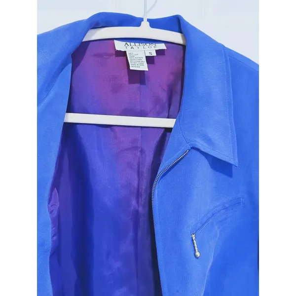 Vintage Allison Taylor Silk Blazer Jacket Small Blue 80s Retro Preppy Career - Image 5