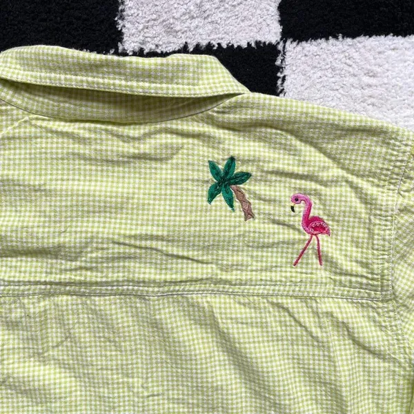 Quacker Factory Green Gingham Beaded Flamingo Top - Image 4