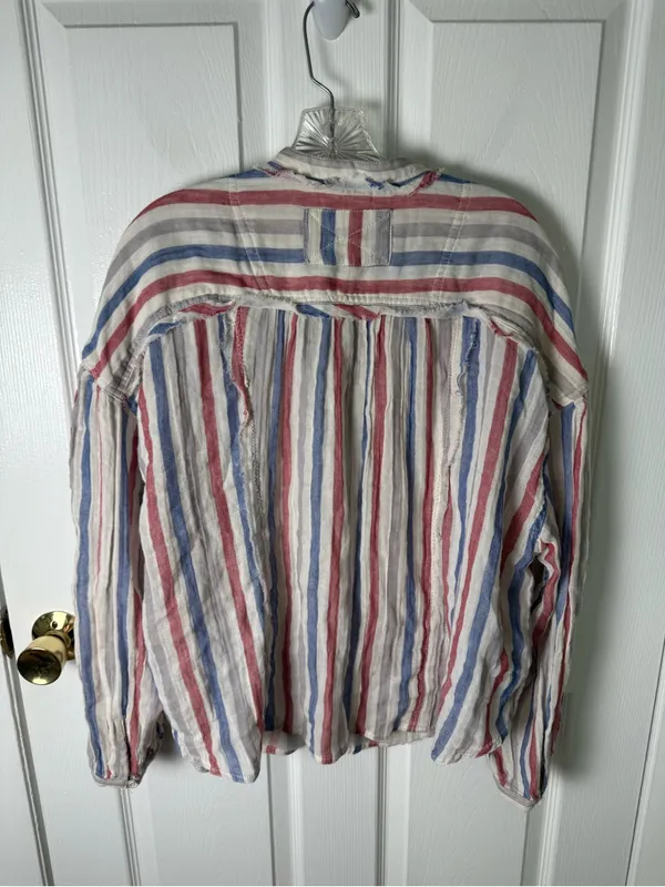 Free People Valley Double Cloth Striped Shirt in Ivory Combo L - Image 5