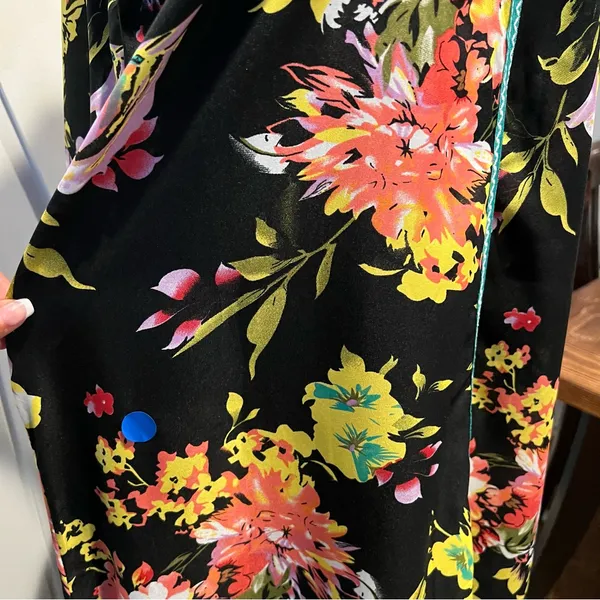 Floral sheer swim coverup Maxi Dress w/embroidery Trim size L high side slits - Image 15