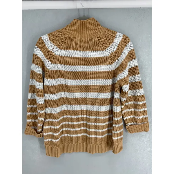 Style & Co Womens Sweater Mock Neck Striped Cotton Knit Camel White PS - Image 3