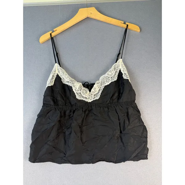 Aerie Womens Black Lace Trim Babydoll Camisole Top Empire Waist Size M - Image 2