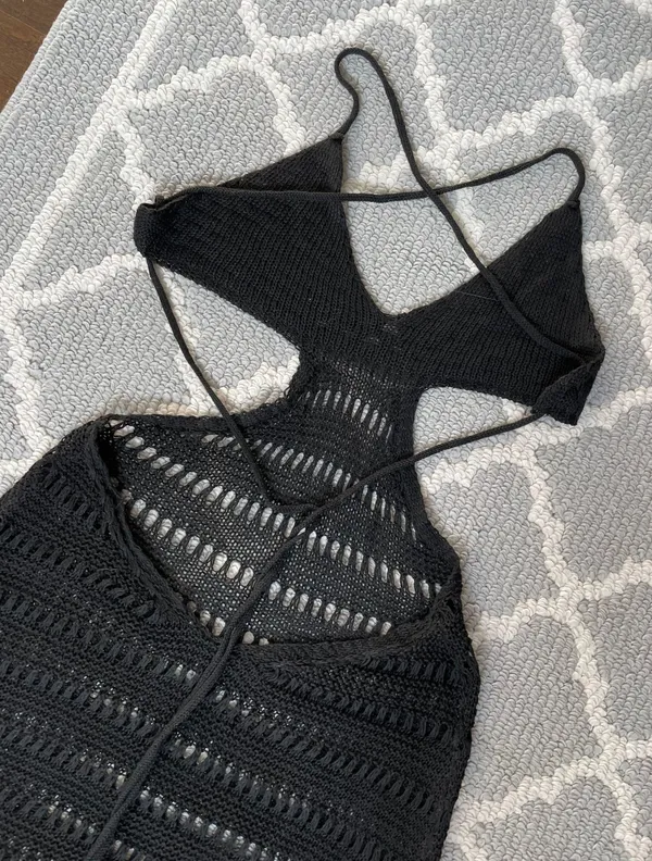 SheIn Crochet Backless Cutout Black Coverup Mini Dress - Image 9