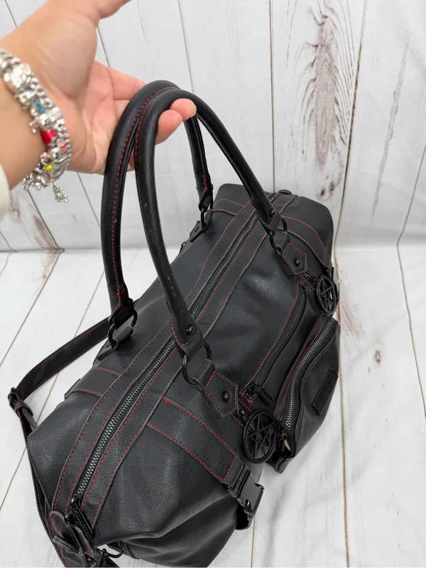 Killstar Black Duffel Bag with Red Stitching and Pentagram Pulls - Image 5