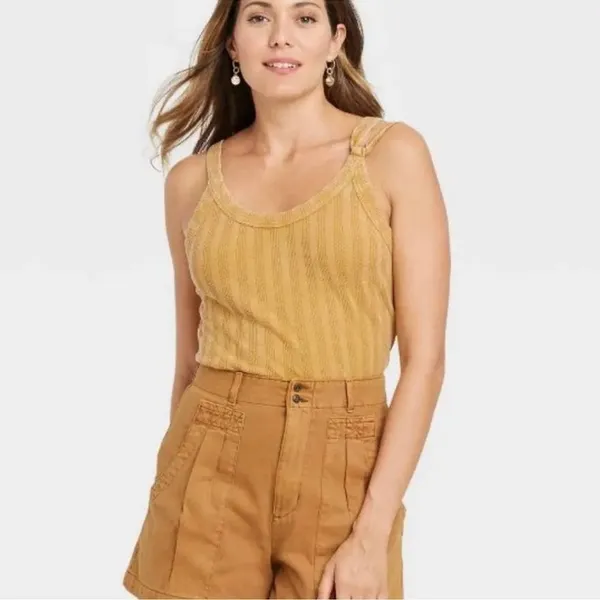 NWT Universal Thread Cami Tank Top Womens 4XL‎ Mustard Yellow Rib Knit Striped - Image 2