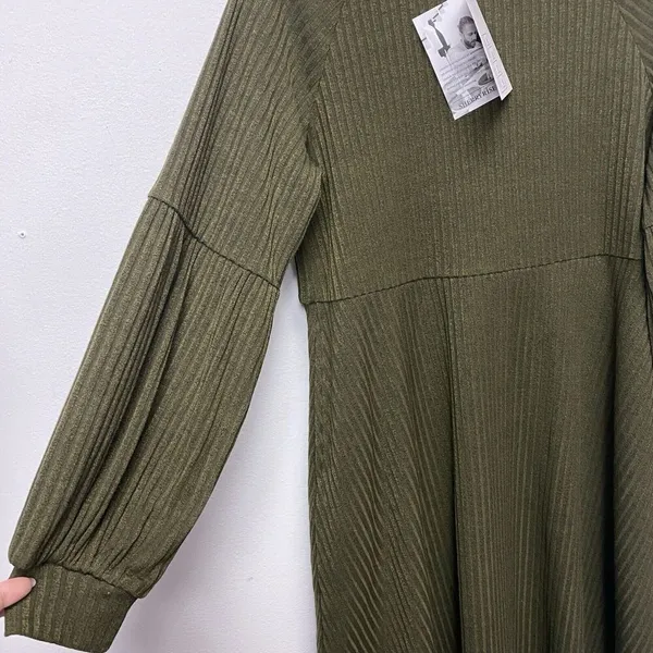 Women's Long Sleeve Medium Olive‎ Green Midi Sweater Dress Ribbed High Waist - Image 12
