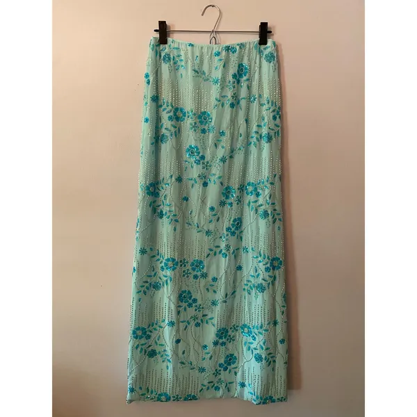 Blue Allover Beaded Sequin Maxi Skirt Resort Vacation Glam Women's size Medium - Image 2