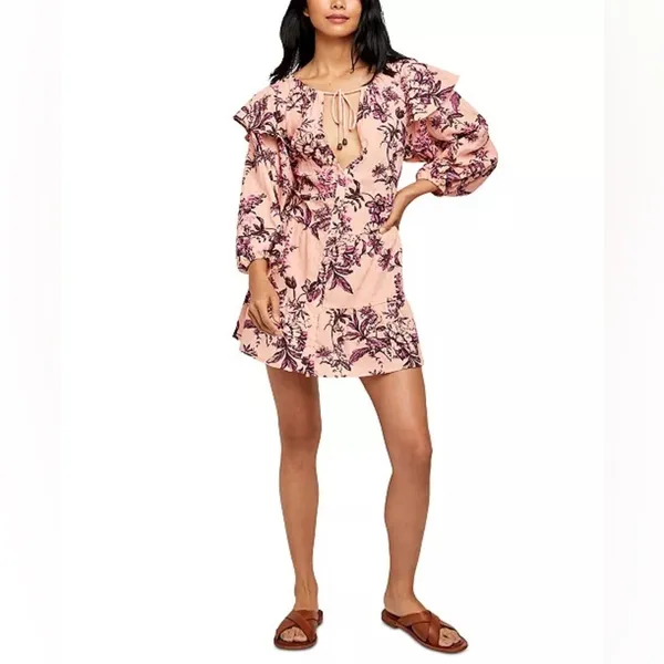 Free People Boho Mini Dress Size Small Cottagecore Festival Peasant Babydoll - Image 2