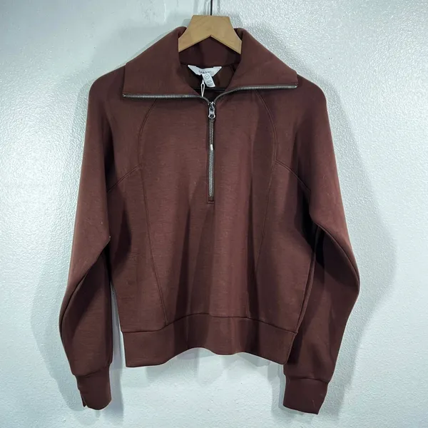 NWT Spanx AirEssentials Half Zip Sweatshirt Espresso Brown Pullover Size Small - Image 2