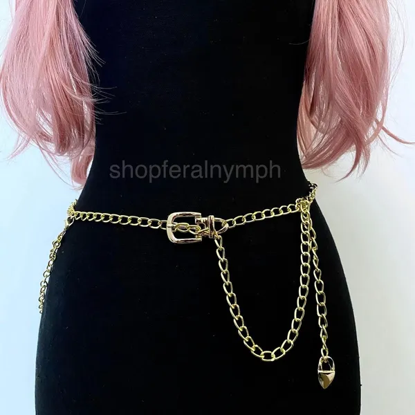 Gold Y2K Mini Buckle Layered Draped Chain Belt, Fits 25-43 Inches, X7GA1368 - Image 5