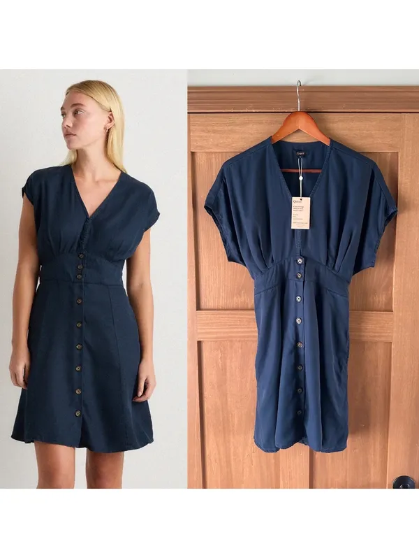 NWT Quince Vintage Wash Tencel Button Front Dress in Midnight Blue Women’s Small - Image 2