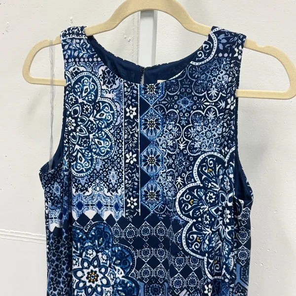 Anne Klein Blue White Patchwork Tile Mosaic Print Sleeveless Shift Dress Size 12 - Image 3