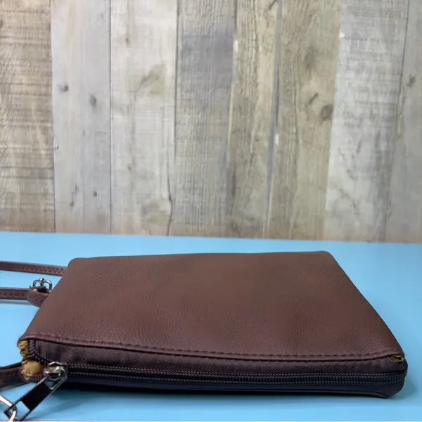 Brown Crossbody w/3 Sections w/Wristlet Handle & 23” Strap 8-1/2”x6”x3”Crossbody - Image 3