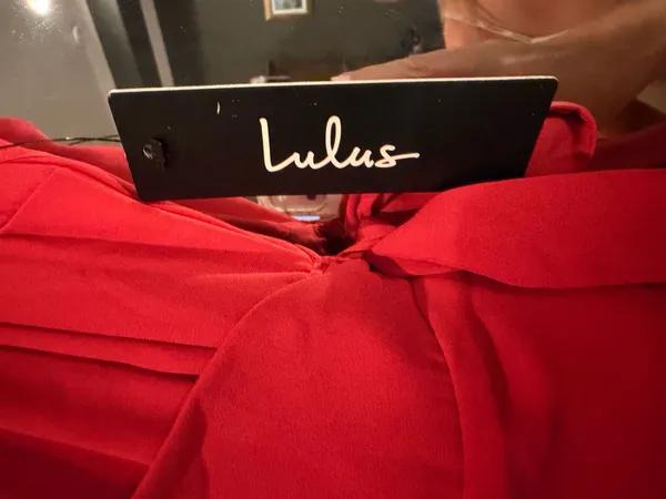 NWT Lulus red wrap midi dress with cascading ruffle hem and adjustable spaghetti straps - Image 2