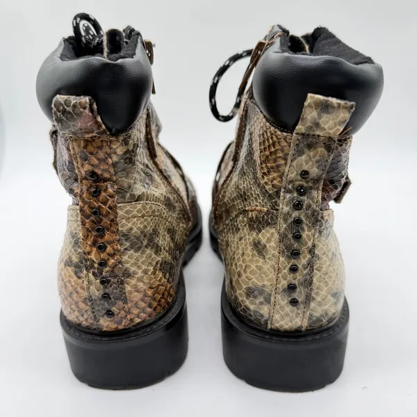 ASOS Womens Snakeskin Print Combat Boots Brown Lug Sole Buckle Side Zip Size 6 - Image 5