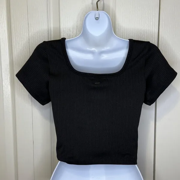 NWT PINK Victoria’s Secret Cropped Ribbed Short Sleeve Shirt Black Size Large - Image 6