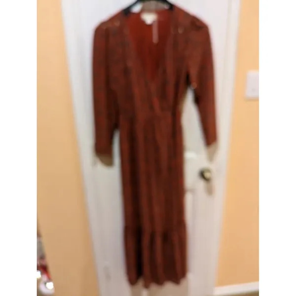 See U Soon Brown Wrap Long Midi Long Sleeve Dress Size Small - Image 2