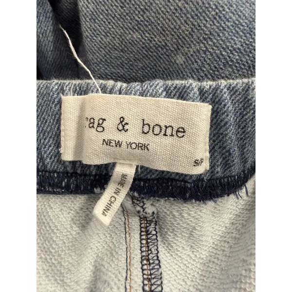 Rag & Bone Miramar Wide Leg Pants Blue Denim Print Distressed Cotton S/P 4028 - Image 4