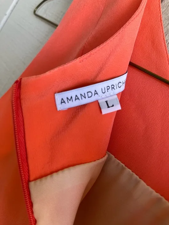 Amanda‎ Uprichard Silk Coral Orange Sleeveless Shift Mini Dress Size L - Image 8