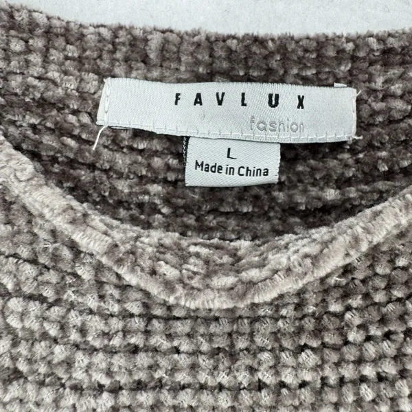 Favlux Chenille Sweater Women L Taupe Brown Oversized Dolman Batwing Cozy Chic - Image 5
