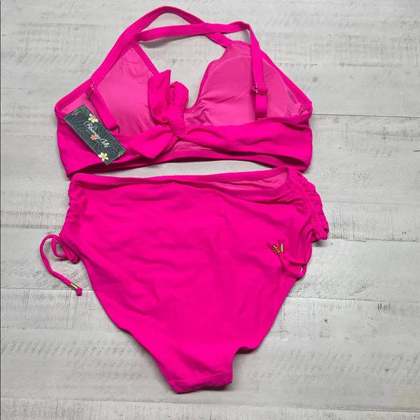 Blooming jelly Crisscross Tie Back High Waisted Drawstring Tummy Control Bikini - Image 6
