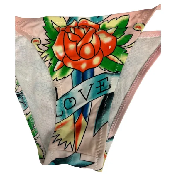Ed Hardy Vintage 90s Love Floral Tattoo String Triangle Bikini Set Size Small - Image 5