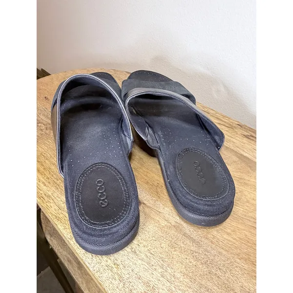 ECCO Black Leather Two Strap Comfort Slide Sandals EU 41 US Minimalist Scandi - Image 8