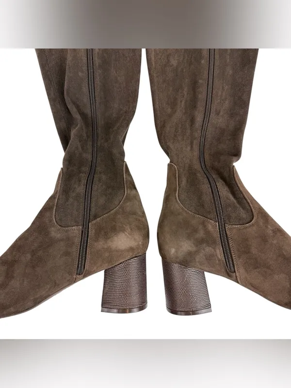 NYDJ Taluha Brown Faux Stretch Suede Knee High Block Heel Boots Size 9‎ - Image 5