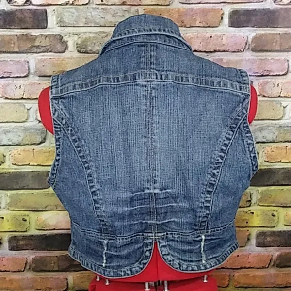Miss Bisou Destroyed Denim Crop Vest Sz L - Image 5