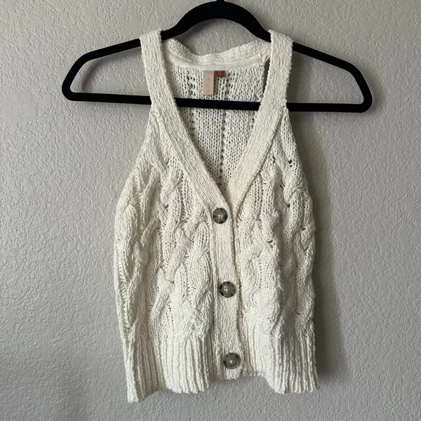 Pilcro Anthropologie Cable Knit Sweater Tank Top White Size XS - Image 3
