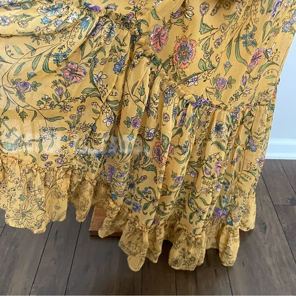 Free People Dress Cassis Midi Maxi Floral Lace Tiered Lined Boho Mustard Yellow - Image 11