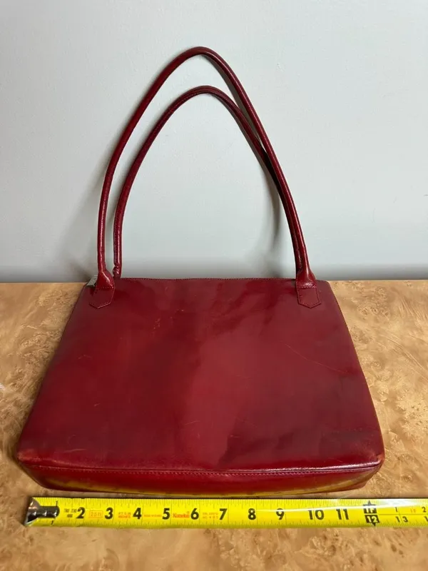 Vintage HOBO International Red Leather Shoulder Bag Tote Purse Minimalist Y2K - Image 11