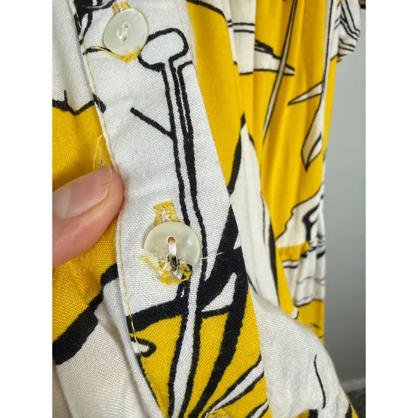 Margaux Riviera Yellow Floral Off Shoulder Button Front Mini Dress Large - Image 6