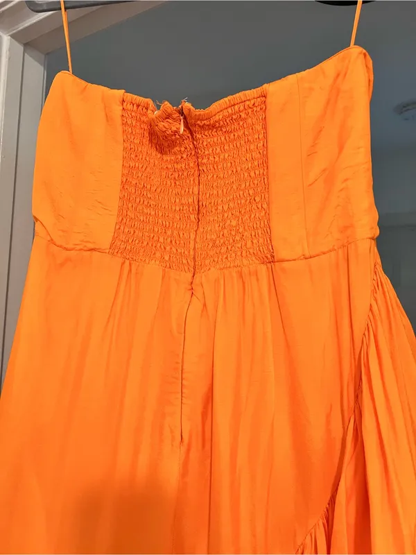 Anthropologie Let Me Be Strapless Asymmetrical Orange Dress - Image 11