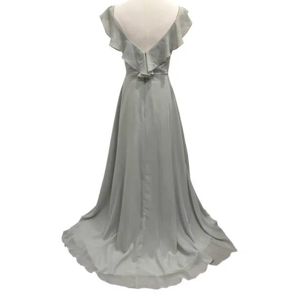 JJ's House‎ Soft Sage Green Chiffon Pleated V-Neck Flutter Sleeve Gown Bridal XS - Image 2