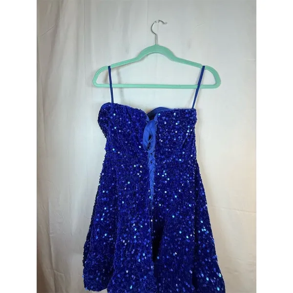 Unbranded Dress Womens Size 14 Royal Blue Sequin Corset Back Mini - Image 7
