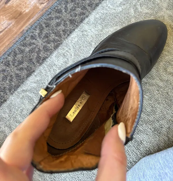 Louise et Cie Black Leather Heeled Booties with Gold Accents - Size 8 - Image 8