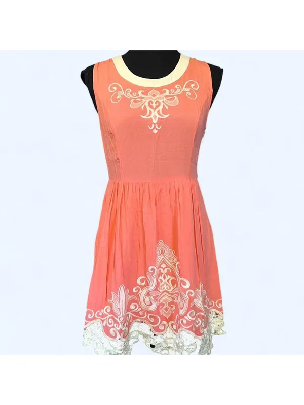 Altar’d State coral embroidered boho coquette lace trim mini dress size XS 🧡 - Image 2